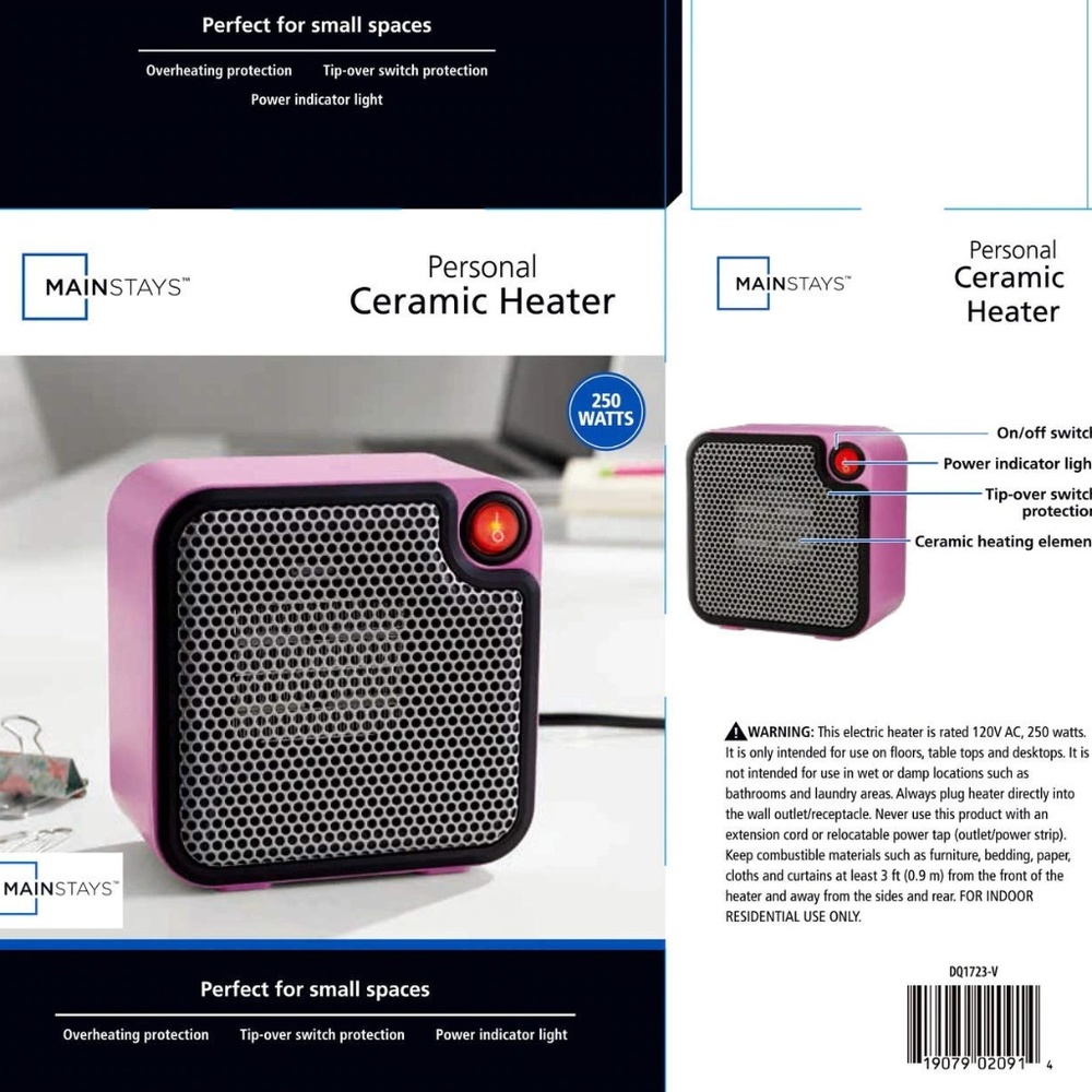 Personal Heater Space Ceramic Portable Pink White